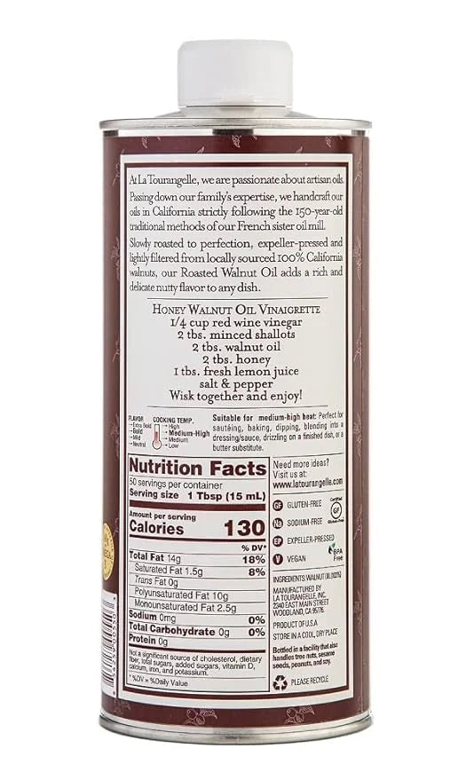 La Tourangelle, Roasted Walnut Oil, Plant-Based Source of Omega-3 Fatty Acid, Cooking, Baking, & Beauty, 25.4 Fl Oz - Prod...
