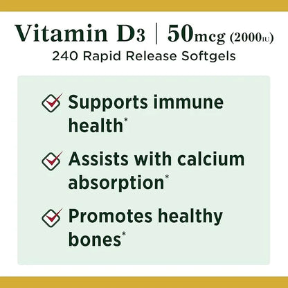 Nature's Bounty Vitamin D3, Immune and 2000IU, 240 240 Rapid