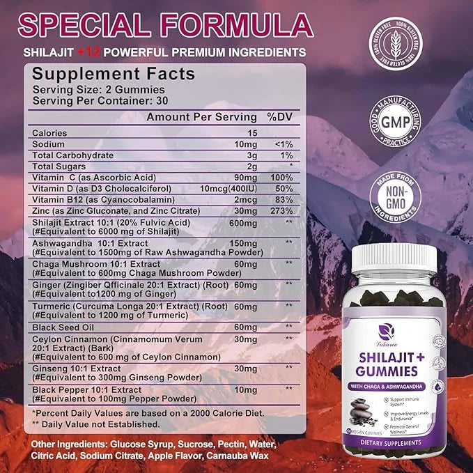 (2 Pack) Shilajit Gummies, Pure Himalayan D3 B12 B12 &