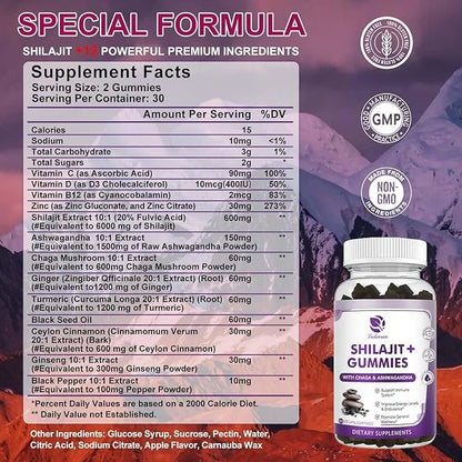 (2 Pack) Shilajit Gummies, Pure Himalayan D3 B12 B12 &