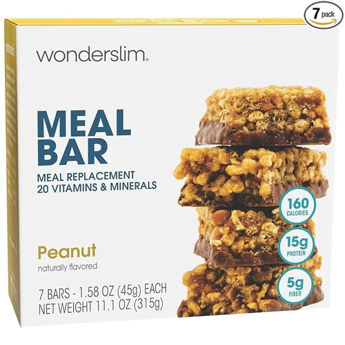 WonderSlim Meal Replacement Protein Bar, Peanut, 15g Protein, 20 Vitamins & Minerals, Gluten Free (7ct) - Product Image