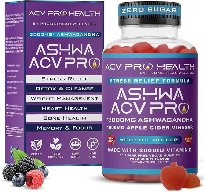 Ashwa ACV Pro Health - Sugar Free Apple Cider Vinegar Gummies, Ashwagandha Gummies, Advanced Keto ACV Gummies, Ashwagandha...