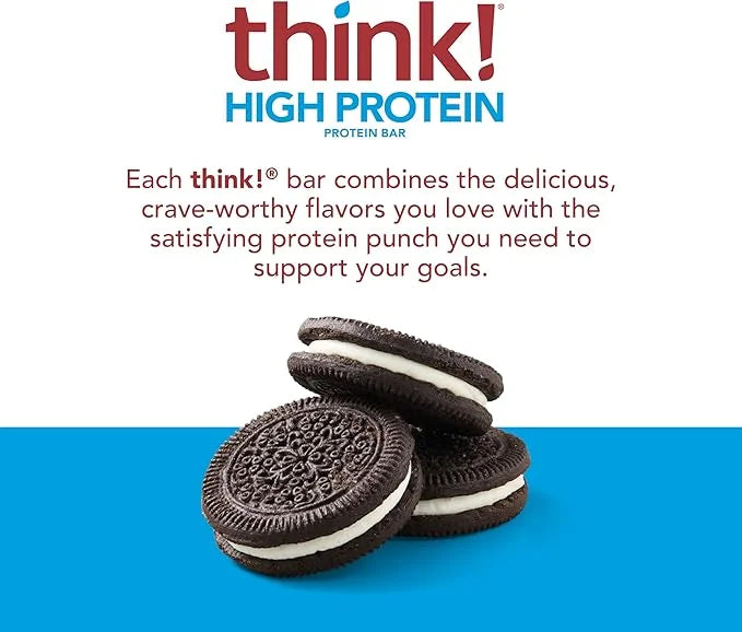 think! Protein Bars, High Protein Snacks, Gluten Free, Kosher Friendly, Cookies and Crème, Nutrition Bars, 2.1 Oz per Bar,...