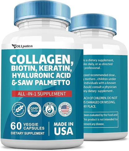 Collagen Pills 1000mg Biotin 10000mcg Keratin 2500mg Hyaluronic 60 Capsules