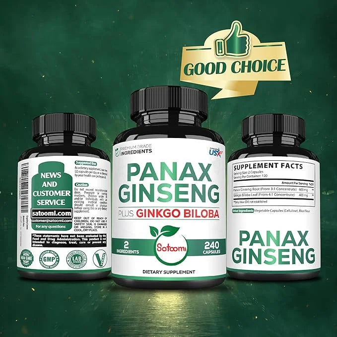 600mg Korean Red Panax Ginseng Capsules 400mg - 240 Vegan 120 Servings