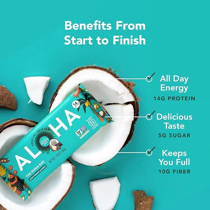 ALOHA Organic Plant Based Protein Bars | The Kona Bar - Special Edition | 6 Count, 1.98oz Bars | Vegan, Low Sugar, Gluten ...