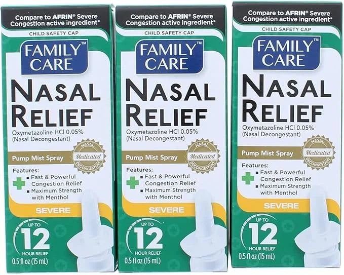 Nasal Relief Spray, Pump Mist, Anti-drip, 12 Hours, 6 Pack.