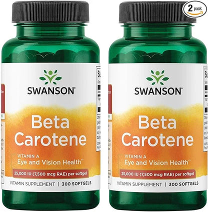 Swanson Beta-Carotene Vitamin A 25000 IU Softgels 7500 mcg (300 Softgels) (2 Pack)