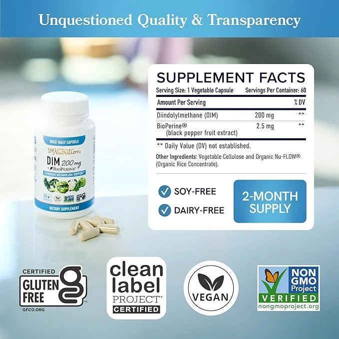 DIM Supplement 200 mg | Estrogen Balance for Women & Men | Hormonal Acne, Hormone Balance, Menopause & Antioxidant Support...