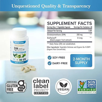 DIM Supplement 200 mg | Estrogen Balance for Women & Men | Hormonal Acne, Hormone Balance, Menopause & Antioxidant Support...