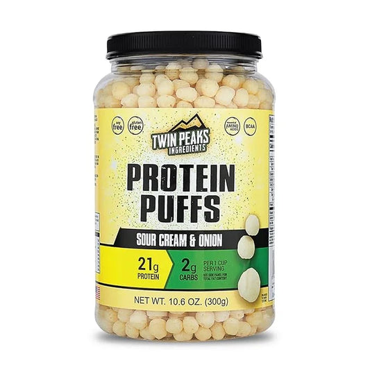 Twin Peaks Low Carb, Keto Friendly Protein Puffs, Sour Cream & Onion (300g, 21g Protein, 2g Carbs) - Product Image