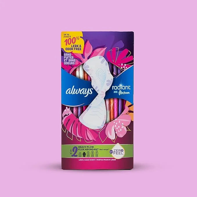 Always Radiant Feminine Pads for Women, 3 Extra 30 CT