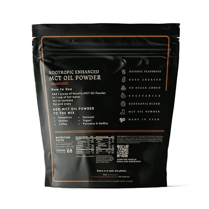 Organic MCT Oil Powder Coffee Creamer – Keto Vegan Non-Dairy Superfood with Nootropic Mushroom Blend, Sugar-Free Caramel F...