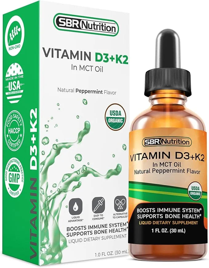 MAX Absorption, Vitamin D3 + K2 (MK-7) Liquid Drops with MCT Oil, Peppermint Flavor, Helps Support Strong Bones and Health...