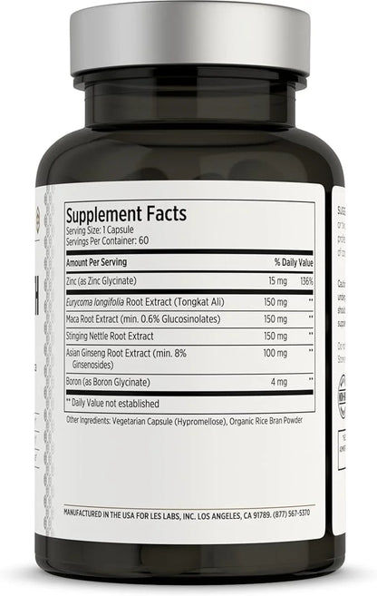 LES Labs Male Health – Enhance Hormone Production, Strength & Vitality, Drive & Endurance – Tongkat Ali, Ginseng, Maca & B...