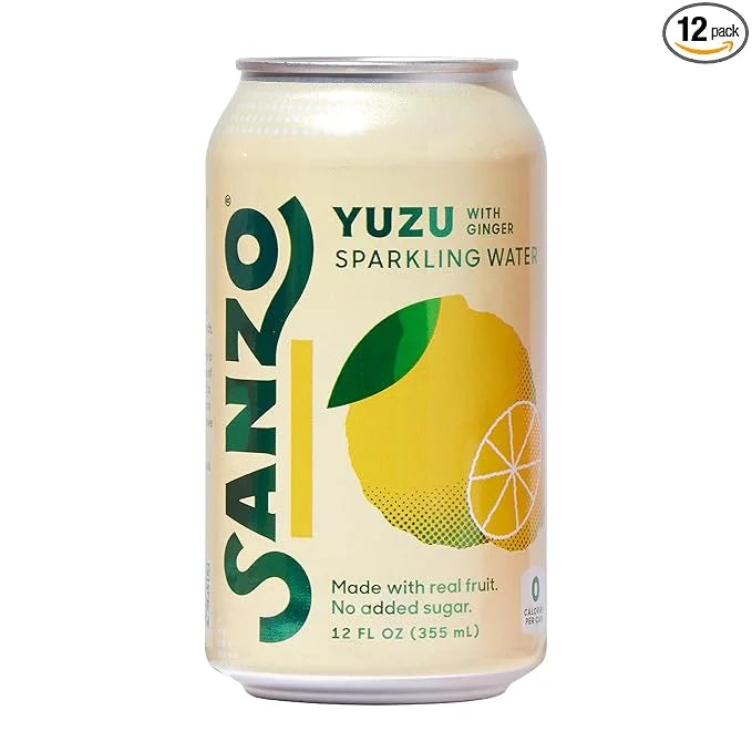 Sanzo Flavored Sparkling Water - Yuzu (Lemon) 12-Pack - Carbonated Drink Made with Real Fruit & Sugar-Free - Non-GMO, Glut...