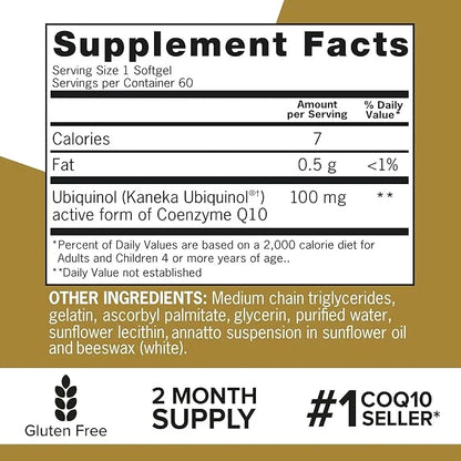 Qunol Ubiquinol CoQ10 100mg Softgels, Ubiquinol Q10, Antioxidant 60 Count