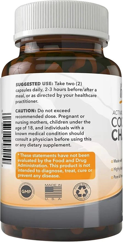 Activated Coconut Charcoal 1200mg, 180 Capsules - Pills for Digestive System, Bloating, Vegan (1bottle) - Product Image