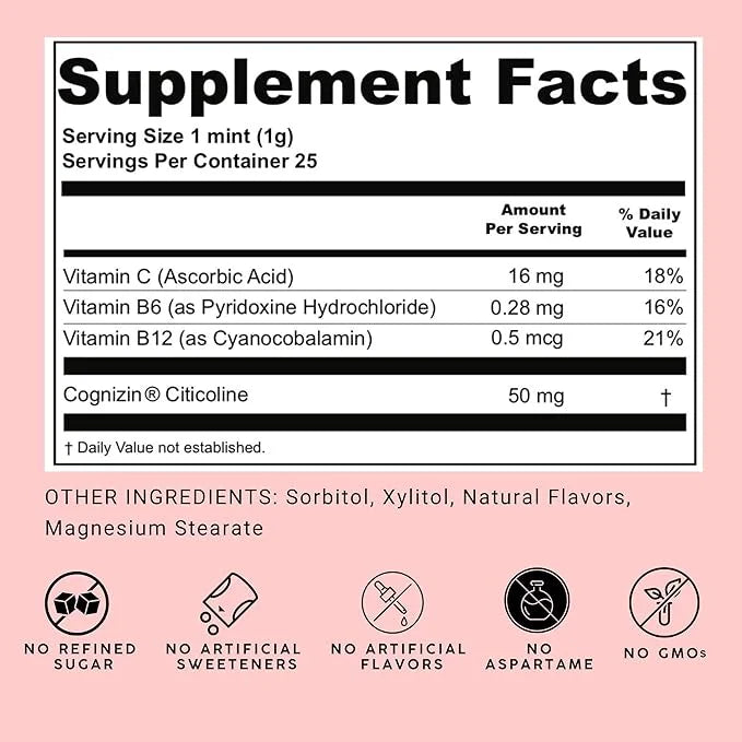 NOOZ Focus Mints - Caffeine-Free Brain Booster for Mental Clarity - Tangerine & Lemon Flavor | Sugar-Free, Travel-Friendly...