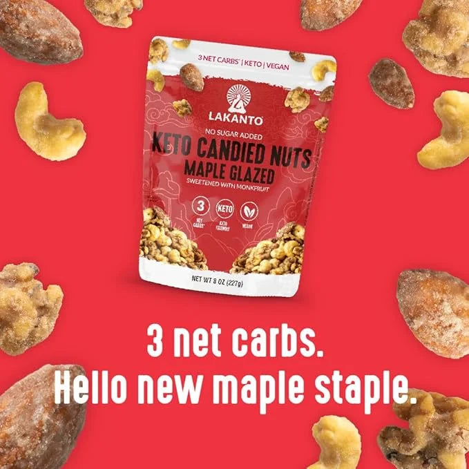 Lakanto Candied Nuts Maple Glazed - No Sugar Added, Sweetened with Monk Fruit, 3 Net Carbs, Keto Diet Friendly, Vegan, On ...