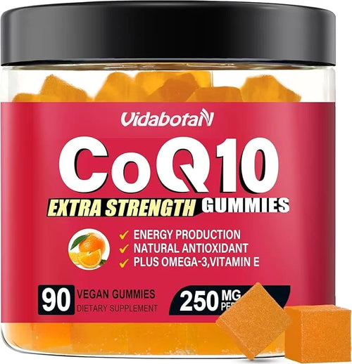 Sugar Free CoQ 10 gummies 250mg Omega-3, High Q10 Supplements 90 chewable