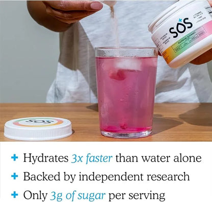 SOS Hydration Electrolyte Powder, Rainbow Sherbert Flavor, 31 Servings – Low-Calorie, Zero Sugar, Rapid Rehydration, Made ...