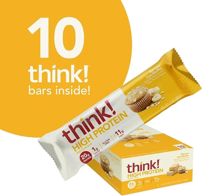think! Protein Bars, High Protein Snacks, Gluten Free, High Fiber, Banana Oat Muffin, 10 Count - Product Image