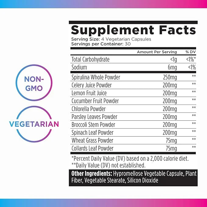 Livingood Daily Greens Capsules (120 Vegetarian Capsules) - Super Greens Supplement with Spirulina, Chlorella, Broccoli, S...