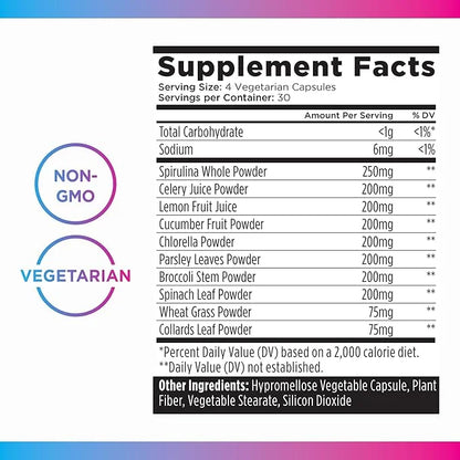Livingood Daily Greens Capsules (120 Vegetarian Capsules) - Super Greens Supplement with Spirulina, Chlorella, Broccoli, S...