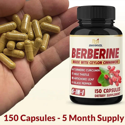 Berberine with Ceylon Cinnamon, Turmeric, Milk Thistle, Artichoke, Black Pepper - 150 Count - Pack of 1 - Product Image