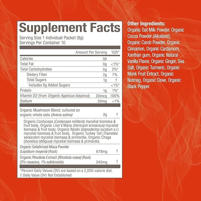 Om Mushroom Superfood Morning Energy Blend 10 Count, D2, Agaricus