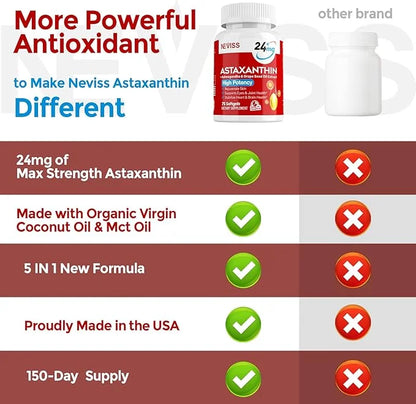 Astaxanthin Supplements 24mg, 5 Month Supply - Coconut MCT Oil, Fresh Microalgae Source w/Grape Seed Oil, Ashwagandha - An...