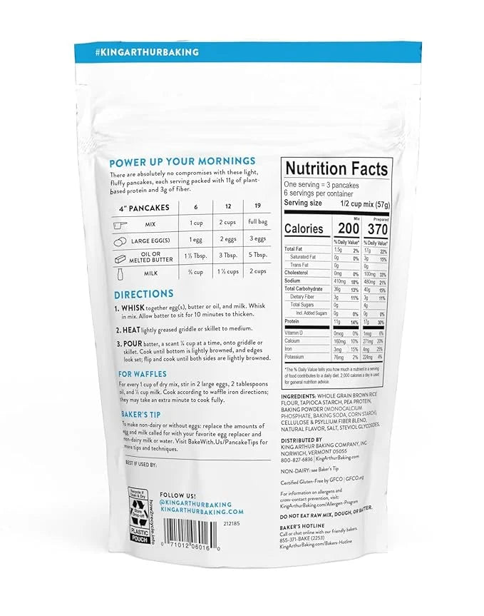 King Arthur Flour Gluten Free Protein Pancake Mix, Non-GMO Project Verified, No Sugar Added, Non-Dairy, 12 Oz - Product Image