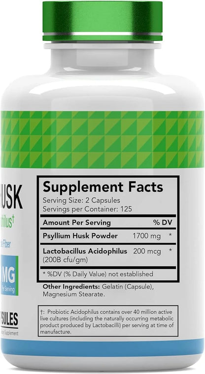Psyllium Husk Capsules 1700 MG 250 Capsules