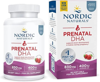 Nordic Naturals Prenatal DHA, Strawberry 90 Soft 830 mg Omega-3 + 400 IU D3 - 45 Servings