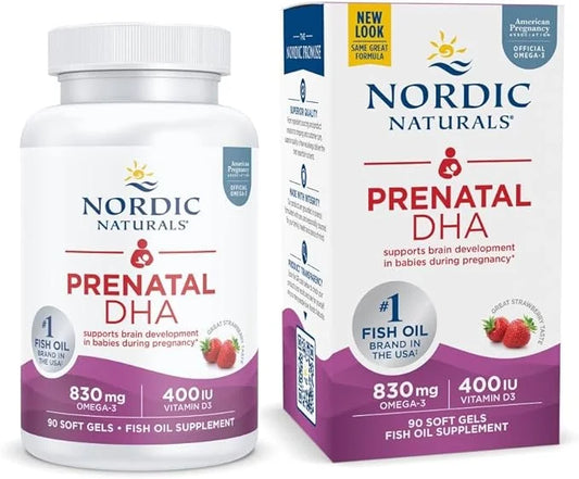 Nordic Naturals Prenatal DHA, Strawberry 90 Soft 830 mg Omega-3 + 400 IU D3 - 45 Servings