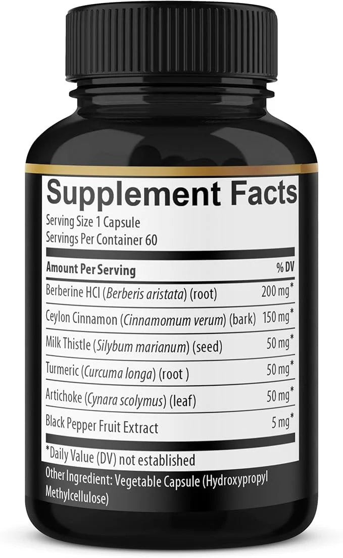 Berberine with Ceylon Cinnamon, Turmeric, Milk Thistle, Artichoke, Black Pepper - 60 Count - Pack of 1 - Product Image