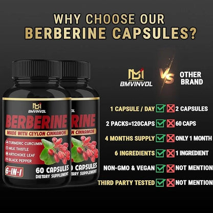 (2 Packs) Berberine Supplement Plus Ceylon Cinnamon, Turmeric, Artichoke, Milk Thistle, Black Pepper - 120 Capsules - 4 Mo...