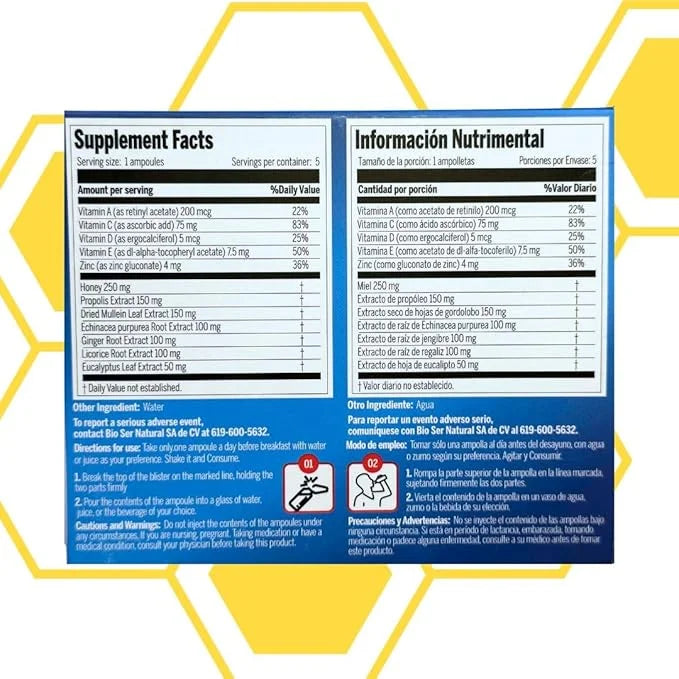 Oral Vitamins with A, C, D, E, Zinc, Bee Honey, Propolis, and Botanical Extracts - Natural Orange Flavor - 5 Ampoules (0.8...