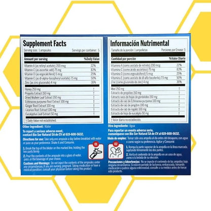 Oral Vitamins with A, C, D, E, Zinc, Bee Honey, Propolis, and Botanical Extracts - Natural Orange Flavor - 5 Ampoules (0.8...