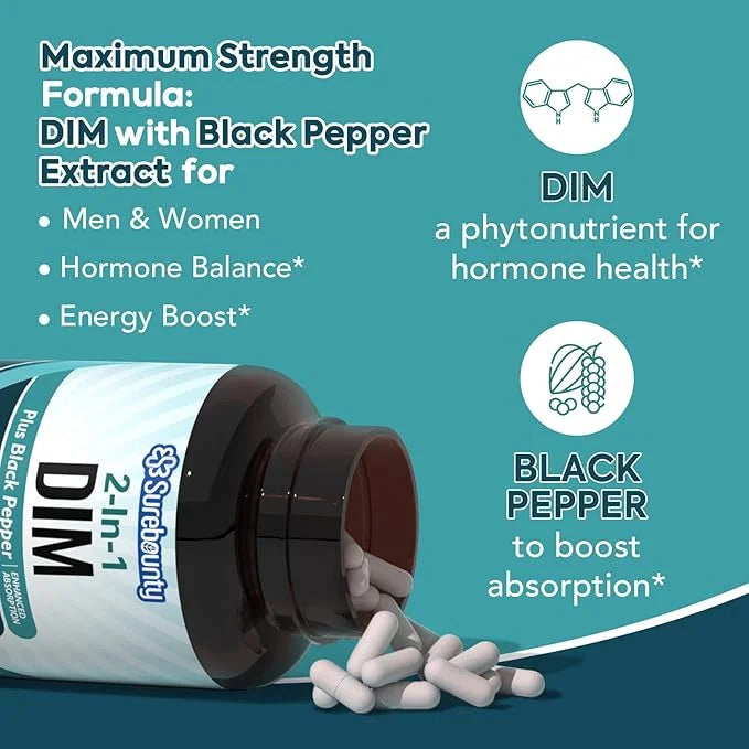 DIM Supplement 300mg for Women & Men, Estrogen Balance & Metabolism, Hormone Balance, Menopause Support, Energy Maintainen...