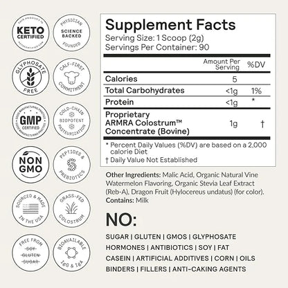 ARMRA Colostrum™ Premium Powder, Grass Fed, Gut Health Bloating Immunity Skin & Hair, Contains 400+ Bioactive Nutrients, P...