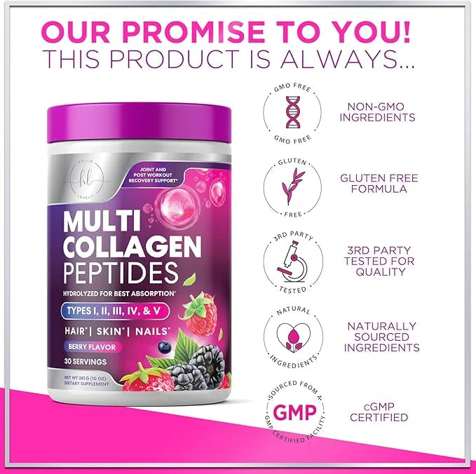Multi Collagen Peptides Powder, Hydrolyzed Collagen 30 Servings