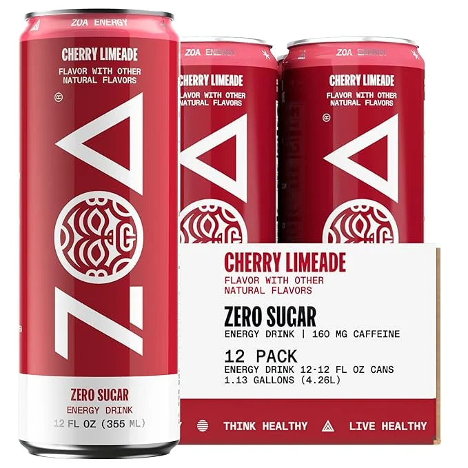 ZOA Zero Sugar Energy Drinks, Cherry Limeade - Sugar Free with Electrolytes, Healthy Vitamin C, Amino Acids, Essential B-V...