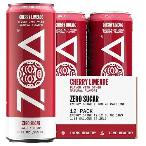 ZOA Zero Sugar Energy Drinks, Cherry Limeade - Sugar Free with Electrolytes, Healthy Vitamin C, Amino Acids, Essential B-V...