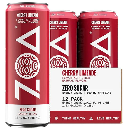 ZOA Zero Sugar Energy Drinks, Cherry Limeade - Sugar Free with Electrolytes, Healthy Vitamin C, Amino Acids, Essential B-V...