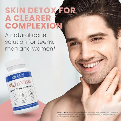 Zen Nutrients SkinVite Natural Skin Supplement for Women, Men & Teens- Hormonal Skin Treatment & Clear Skin Support Supple...