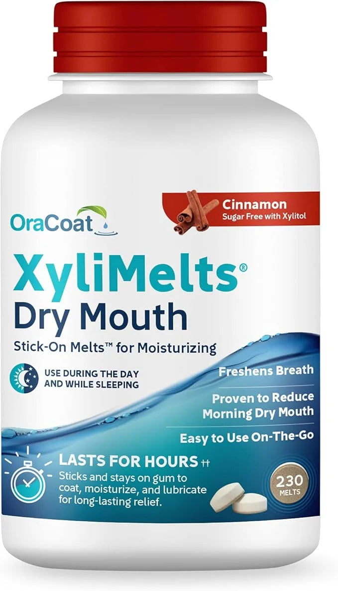 OraCoat XyliMelts Dry Mouth Relief Moisturizing Stick-On-Melts with Xylitol, 230 Count, Cinnamon, Helps Stimulate Saliva f...