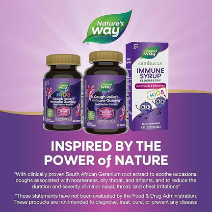 Nature's Way Sambucus Cough Relief+, Immune 60 Gummies(Packaging