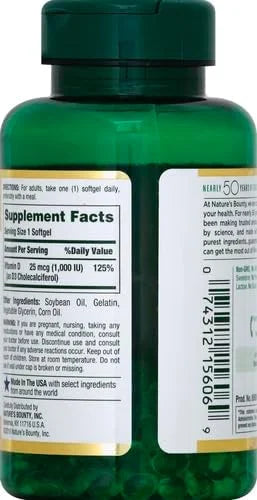 Nature's Bounty Vitamin D3 1000 IU, 250 Rapid